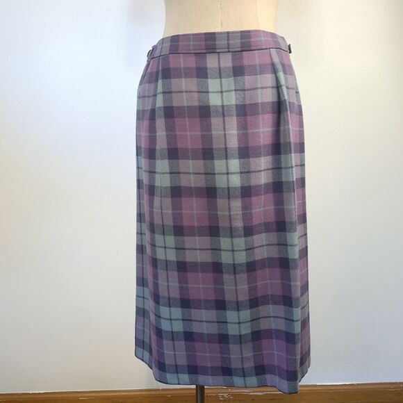 JAMES PRINGLE WEAVERS Ferguson Tartan Pleated Kilt & Scarf Buckles Wool Purple - Picture 6 of 15